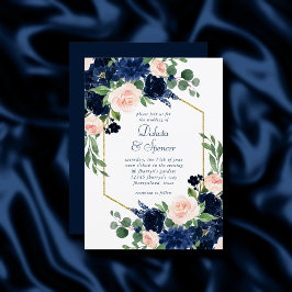 Chicens bloomar | Blått och  Rosa Guld Ram Inbjudningar