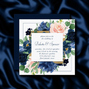 Chicens bloomar Blommigt av marin blått och Ros Inbjudningar