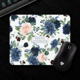 Chicens bloomar Monogram för marin blå och Blom Musmatta