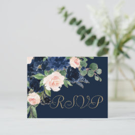 Chicens bloomar | Mörk Blå och  Rosa Entree Vykort