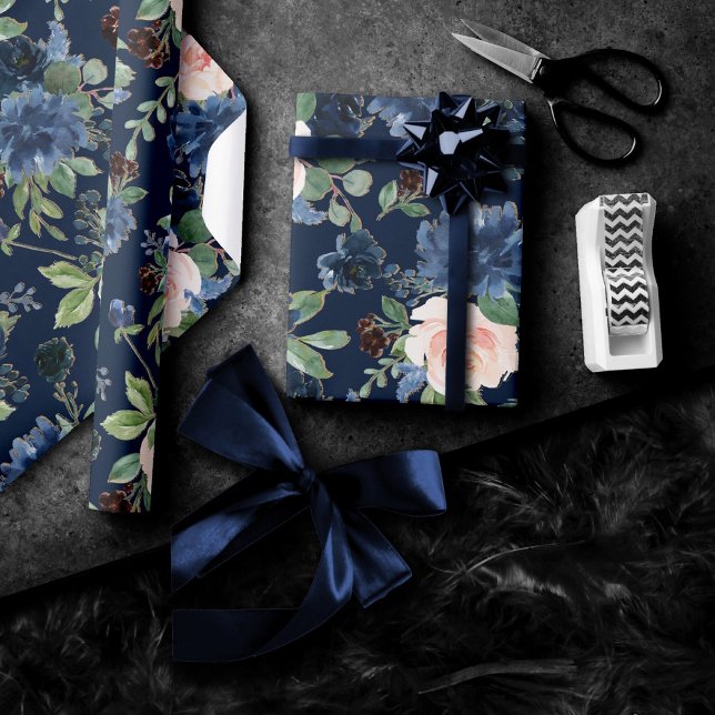 Chicens bloomar | Mörk Blått och  Mönster Presentpapper (Skapare uppladdad)
