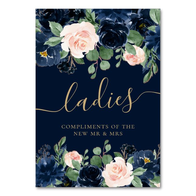 Chicens bloomar | Mörk Navy Blue and  Rosa Favorit Bordsnummer (Framsidan)
