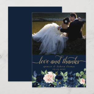 Chicens bloomar Mörk Navy Rosa Photo Kärlek och Tack Kort