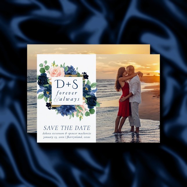 Chicens bloomar | Romantisk marin blå och  2 foto Spara Datumet (Skapare uppladdad)