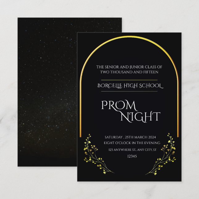 Chicens enkelhet: Svart minimalistisk Prom-natt Inbjudningar (Fram/baksida)