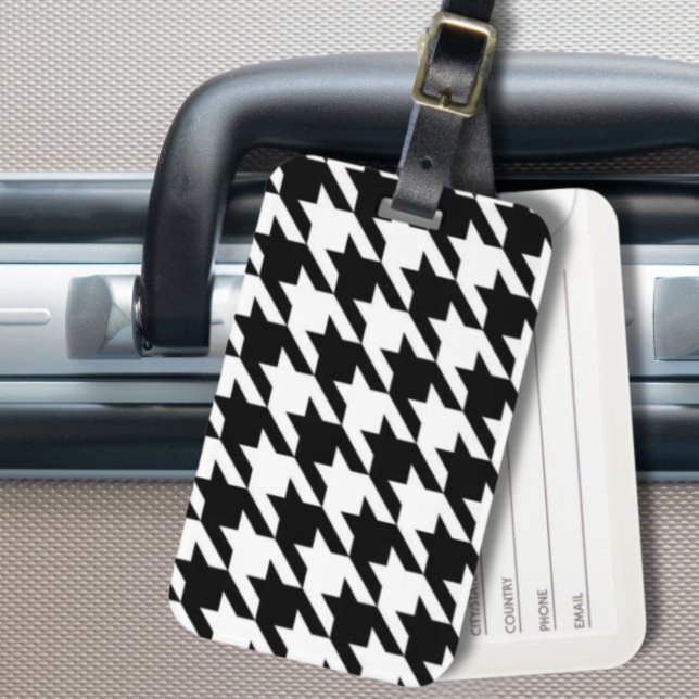 chicens geometriska svartvitt mönster bagagebricka (chic geometric black and white houndstooth pattern luggage tag)
