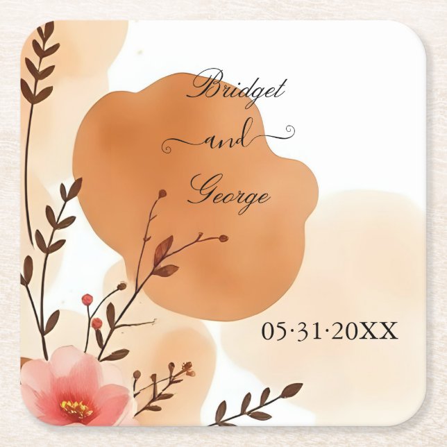 Chicens höstpersika vattenfärg underlägg papper kvadrat (Framsidan)