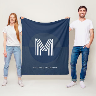 Chicens marinblå geometriska moderna monogram fleecefilt