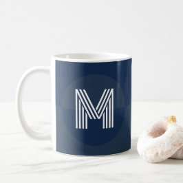 Chicens marinblå geometriska moderna monogram kaffemugg