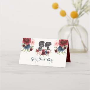 Chicens maronblommor, groomsilhouettes placeringskort