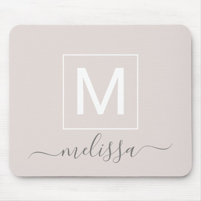 Chicens moderna beige monogram namn musmatta (Framsidan)