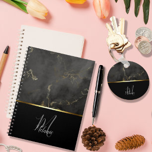 Chicens moderna Black grått marble guld monogram Nyckelring