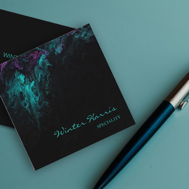 Chicens professionell svart konst fyrkantigt visitkort (Abstract violet turquoise pattern)