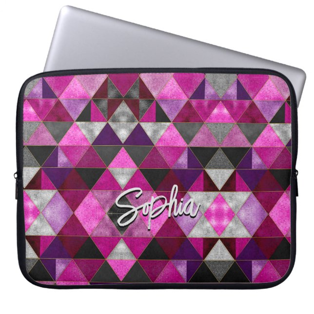 Chicens rosa lila grått-geometrisk  laptop fodral (Framsidan)