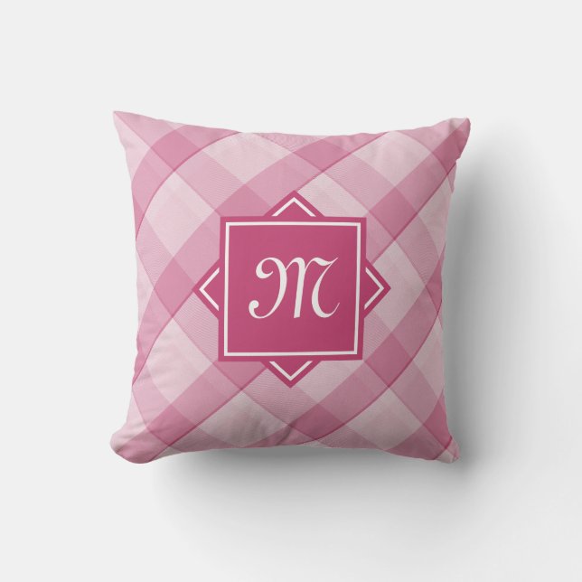 Chicens Rosa med modernt diagonalt monogram Kudde (Framsida)