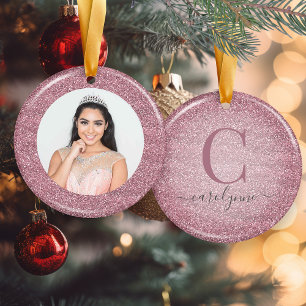 Chicens Rosa Monogram foto från Ro Guld Glitter Julgransprydnad Keramik
