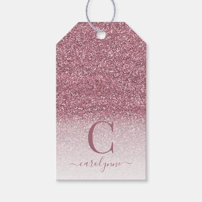 Chicens  Rosa | Monogram Ro Guld Glitter Presentetikett (Framsidan)