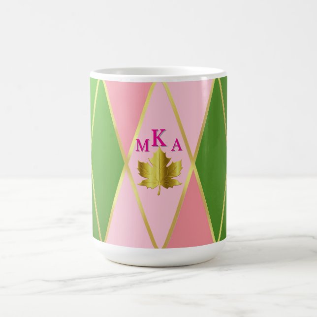 Chicens Rosa och Grönt Argyle Monogrammed Kaffemugg (Center)