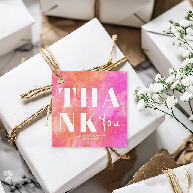 Chicens Rosa och Orange Fet Tack Bröllopsfest Gåvor Etiketter (Skapare uppladdad)