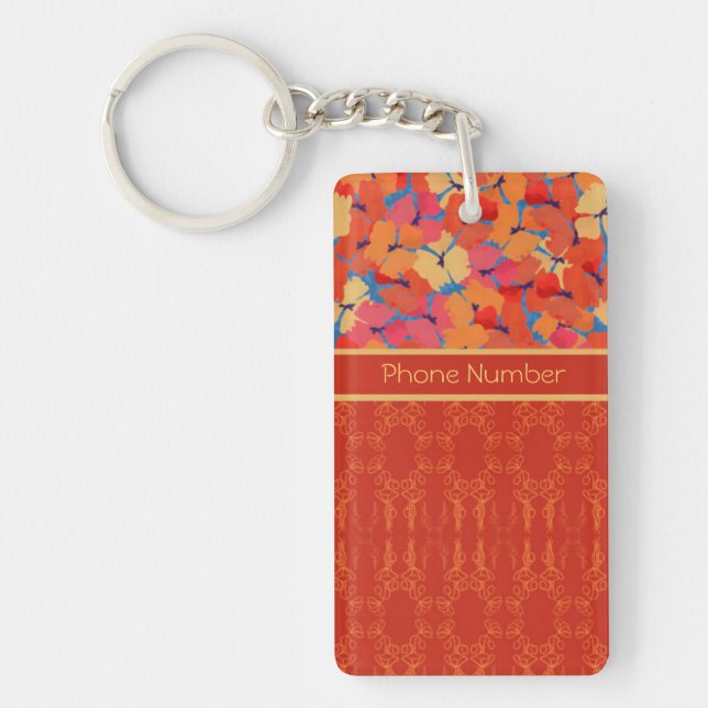 Chicens Rosa, Orange, Gult Poppies Oblong Keychain (Framsidan)