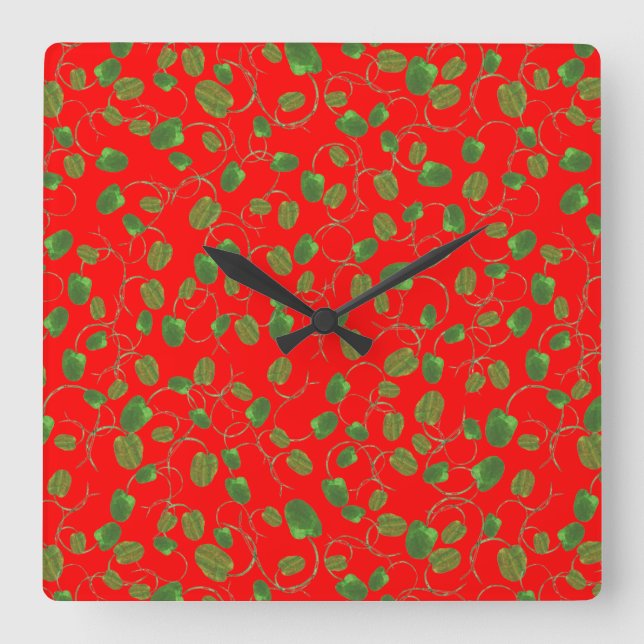 Chicens vallmobuckar på Bright Red Wall Clock Fyrkantig Klocka (Framsida)