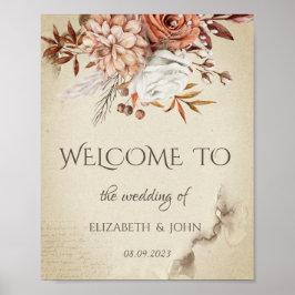 Chicens vattenfärgshöstblommor Spara datum Poster