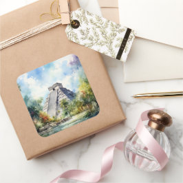 Chichen Itza Fyrkantigt Klistermärke