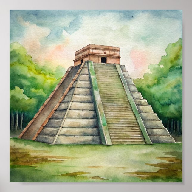 Chichen Itza Mayan Temple i Mexiko Painting Poster (Framsidan)