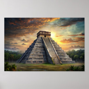 Chichen Itza Mayan Temple i Mexiko Sunset Poster