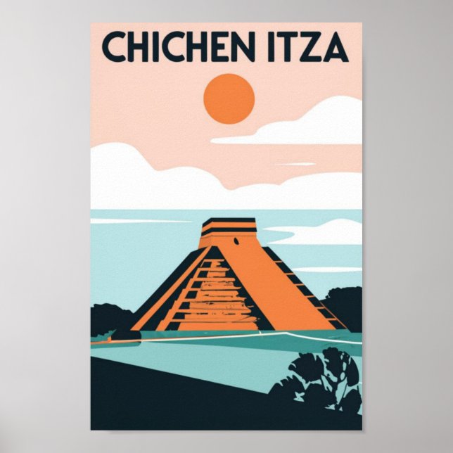 Chichen Itza Mayan Temple i Mexiko Travel Poster (Framsidan)