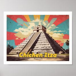 Chichen Itza Mexico Pop Art Travel Illustration Poster