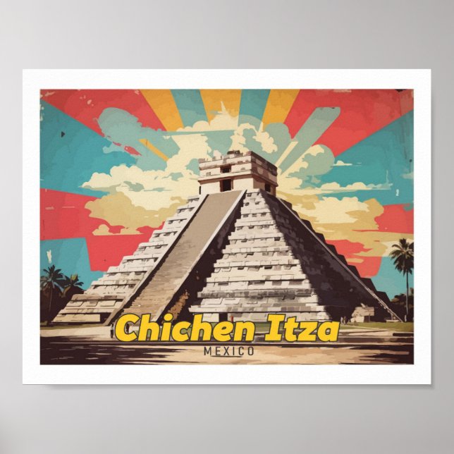 Chichen Itza Mexico Pop Art Travel Illustration Poster (Framsidan)