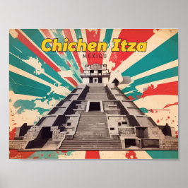 Chichen Itza Mexico Pop Art Travel Illustration Poster