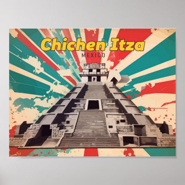 Chichen Itza Mexico Pop Art Travel Illustration Poster (Framsidan)