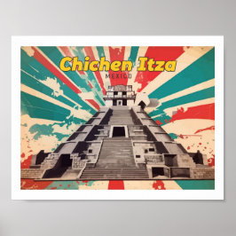 Chichen Itza Mexico Pop Art Travel Illustration Poster