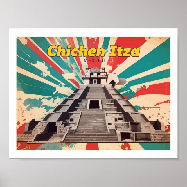 Chichen Itza Mexico Pop Art Travel Illustration Poster (Framsidan)