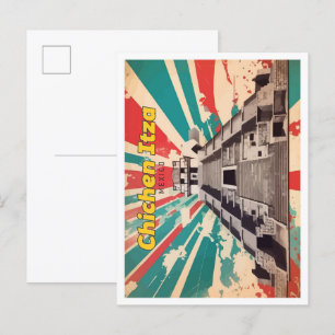 Chichen Itza Mexico Pop Art Travel Illustration Vykort