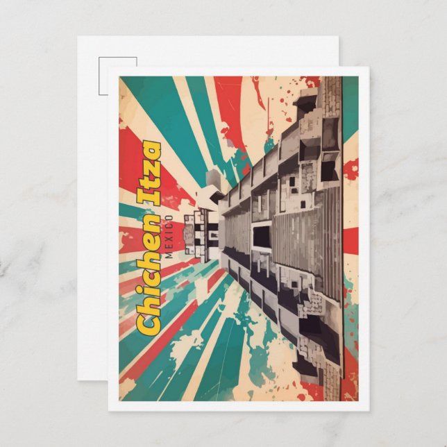 Chichen Itza Mexico Pop Art Travel Illustration Vykort (Fram/baksida)