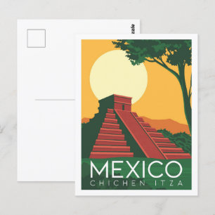 Chichen Itza Mexico Travel Ställe Illustration Vykort