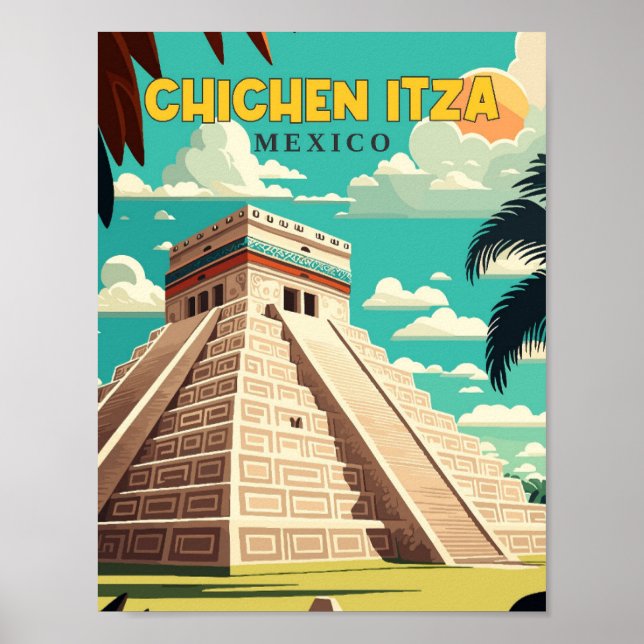 Chichen Itza Mexico vintage resor illustration Poster (Framsidan)