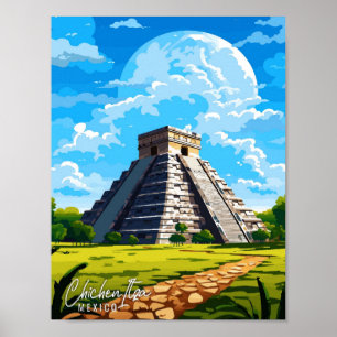 Chichen Itza Mexico vintage resor illustration Poster