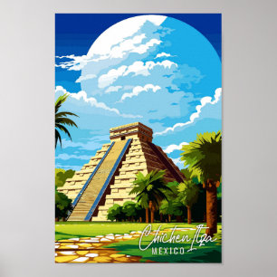 Chichen Itza Mexico vintage resor illustration Poster