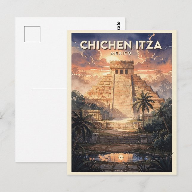 Chichen Itza Mexiko Vintage Resa Vykort (Fram/baksida)