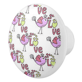 Chick-a-Dee Love Ceramic Door Knob Knopp
