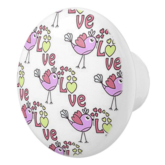 Chick-a-Dee Love Ceramic Door Knob Knopp (Höger)