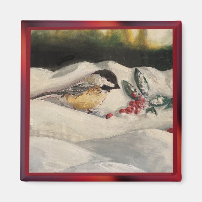 Chick-a-Dee with Mistletoe Folded Card (Blank) Magnet (Framsidan)