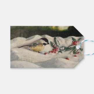 Chick-a-Dee with Mistletoe Folded Card (Blank) Presentetikett