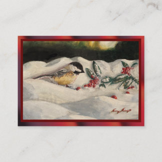 Chick-a-Dee with Mistletoe Postard Style (Blank) Rådkort