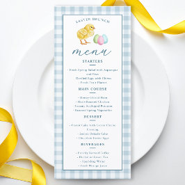 Chick And Pastel Eggs Blue Gingham Easter Brunch Meny