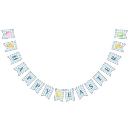 Chick And Pastel Eggs Happy Easter Blue Gingham Vimplar